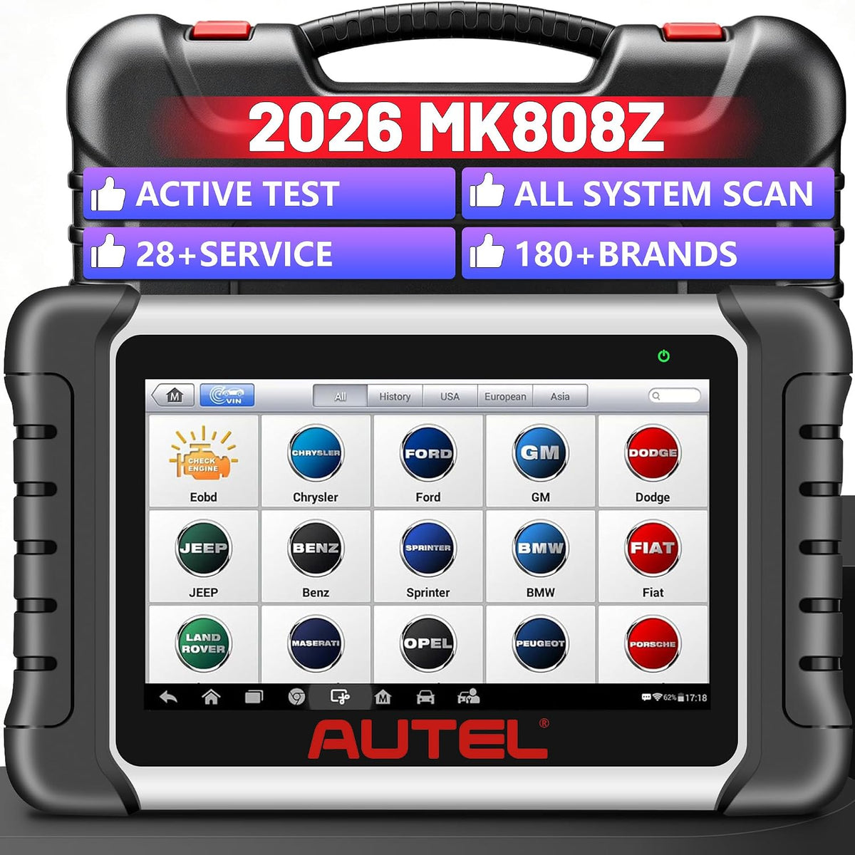 Autel Obd2 Scanner Diagnostic Tool MaxiCOM MK808Z: 2026 Bidirectional Scan Tool, 28+ Service, Active Tests Scanner for Car, All System OBD2 Diagnostics Car Scanner for DIY, Mechanic and Small Shops