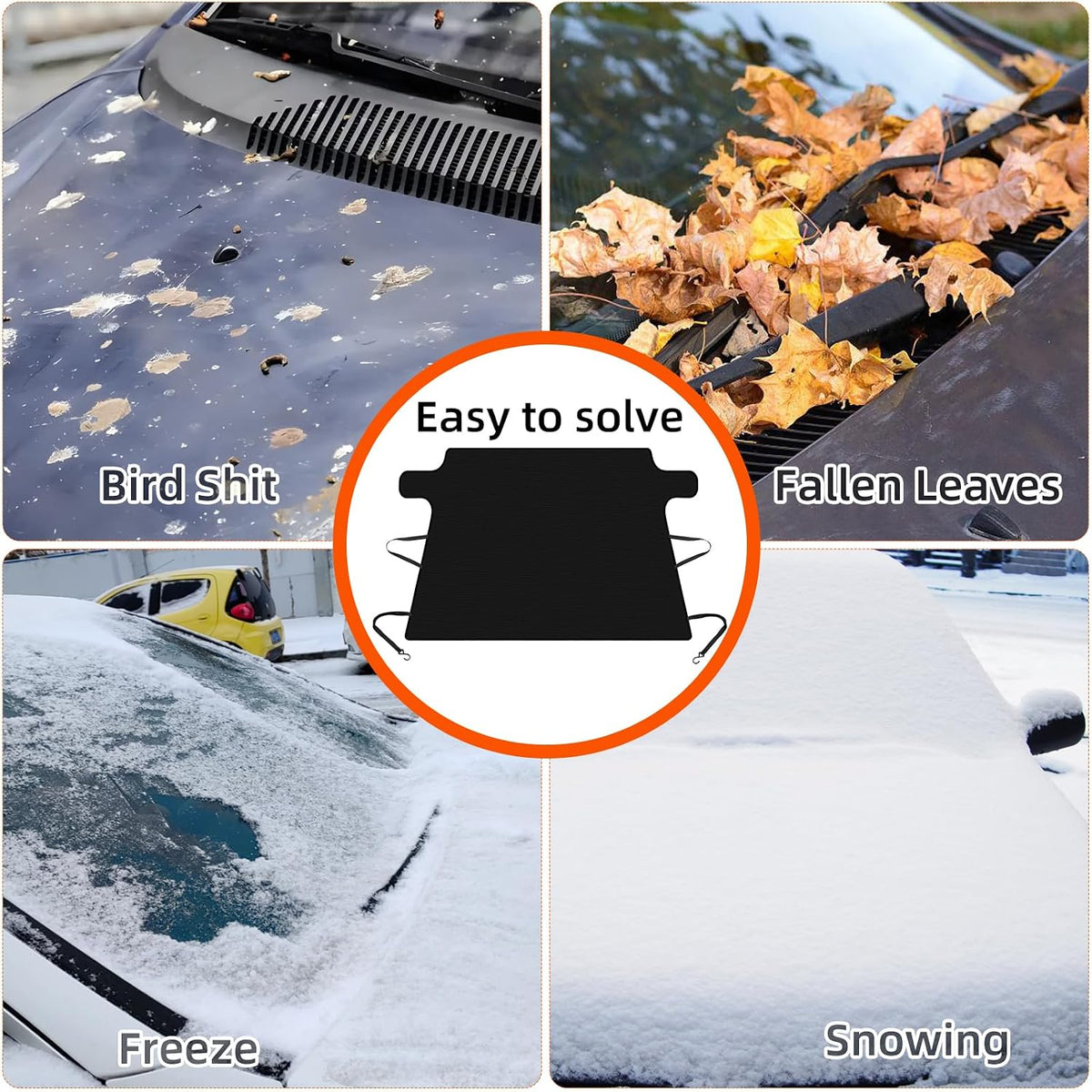 RUPSE Magnetic Windshield Cover for Ice and Snow - Heavy-Duty 900D Oxford Fabric, Quick Snow Removal, Super Waterproof, Suitable for Most sedans, Cars and SUVs