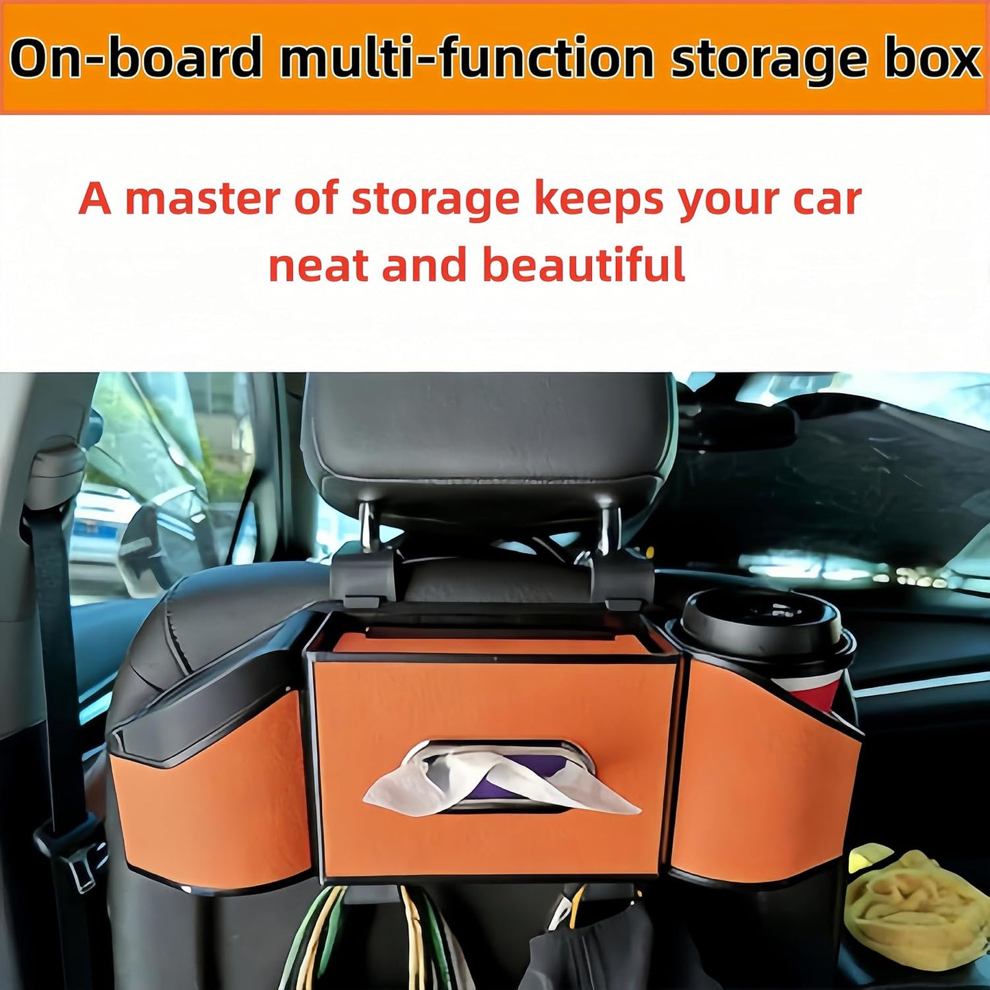 2026 Upgrade 4-in-1 Car Organizer Back Seat, Leather Multifunctional Car Organizer and Storage Box with Cup Holders for Hold Phone, Snacks, Drinks, Handbag, Keep Your Ride Clean & Organized (Black)