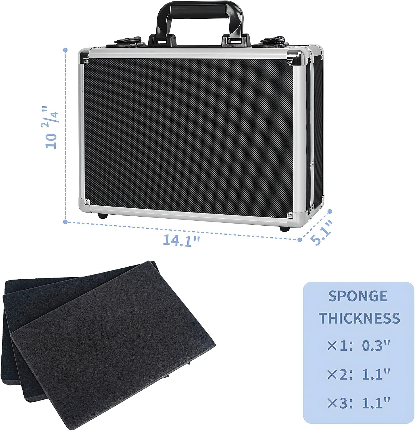 14 Inch Hard Shell Carrying Case Ideal for Wireless Mic System Storage & Camera Gear Transportation, Aluminum Alloy Sturdy Build, Customizable Pre-Diced Foam, Black