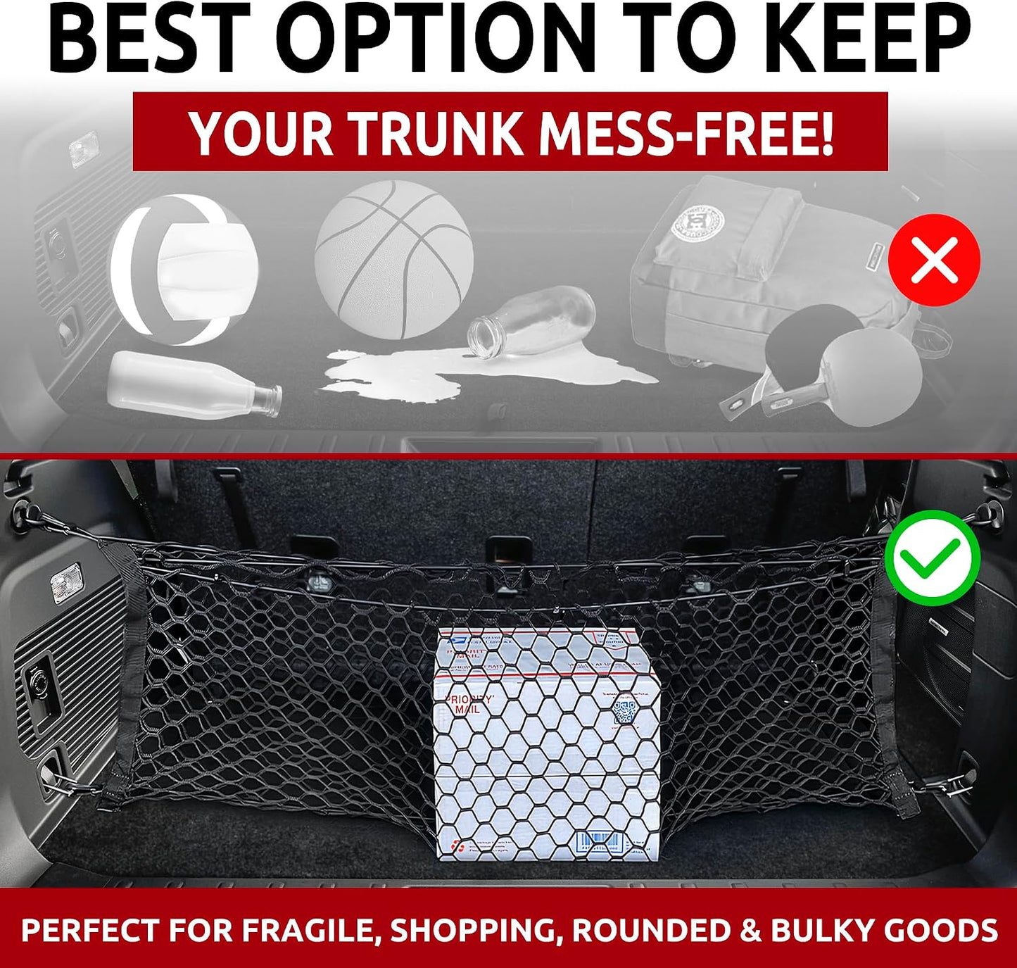 Envelope + Floor Style Elastic Trunk Mesh Cargo Net for Subaru Ascent 2019-2025 - Premium Trunk Organizers and Storage - Luggage Net for SUV - Best Car Organizer for Subaru Ascent