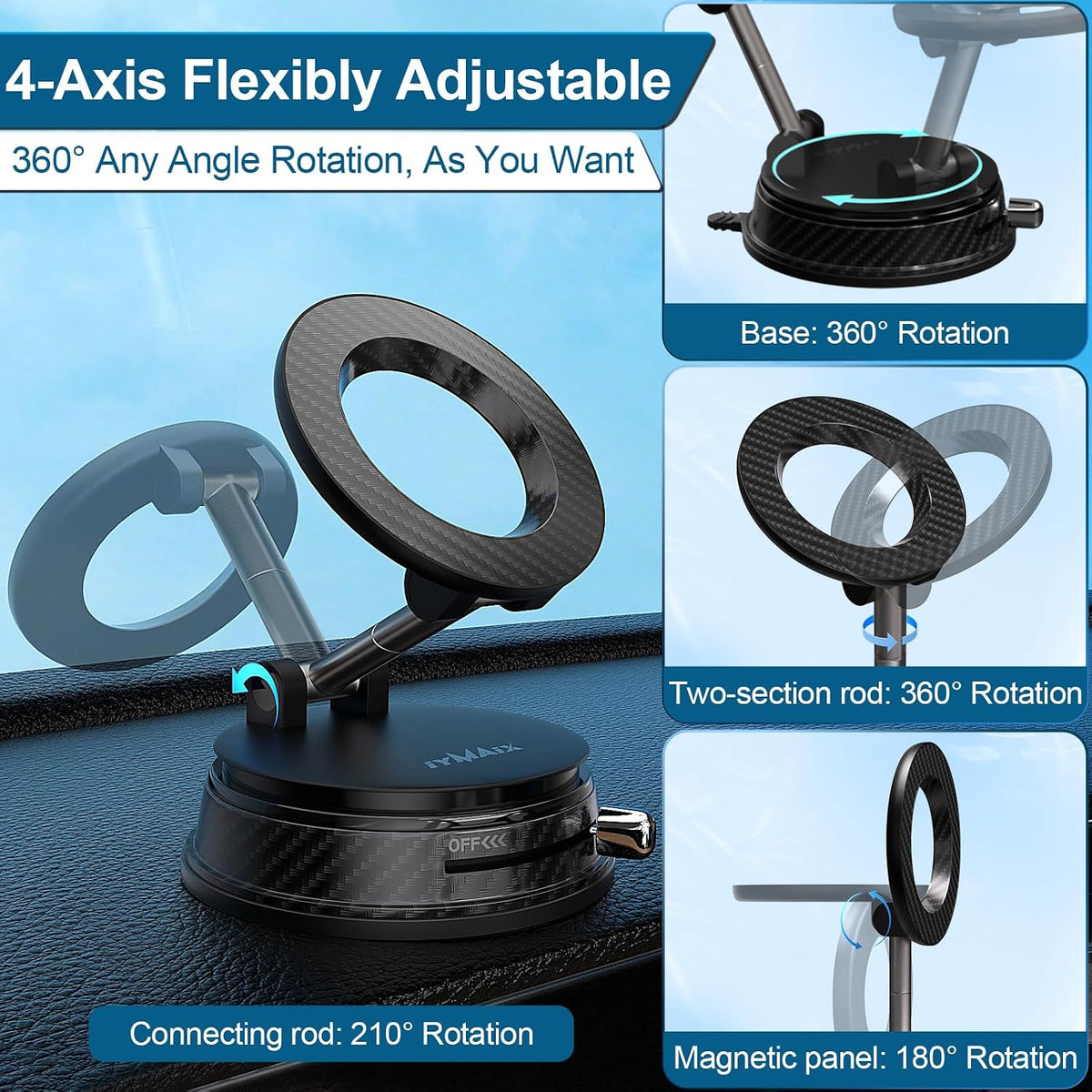 Car Phone Holder for Your Car [80+LBS Ultra Suction] 2600gf Strong Magnetic Car Phone Mount for Magsafe, 4-Axis Alloy Arm 360° Adjustable Dashboard Phone Holder Mount for iPhone 17-12 Android Samsung
