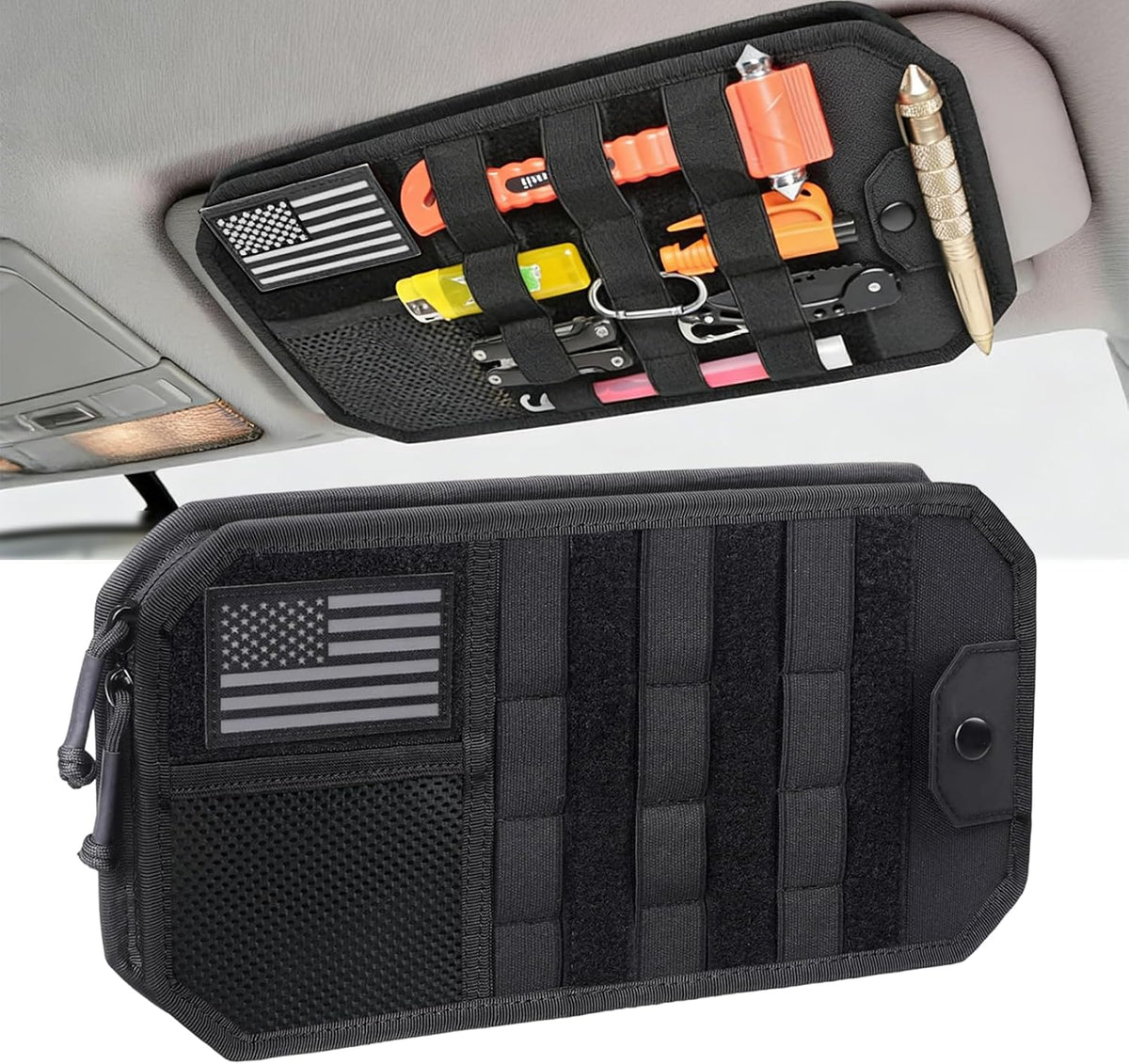 Car Visor Organizers Tactical Visor Molle Heavy Duty Zipper Storage Pouch Molle Panel Accessories Sun Visor Organizer Tactical Molle for Cars SUV Trucks