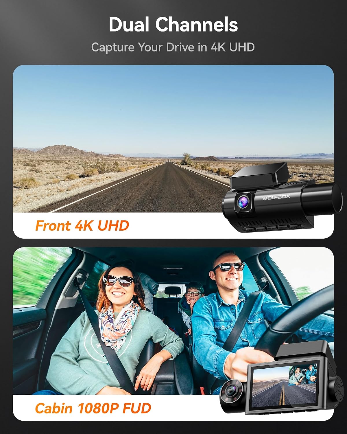 WOLFBOX i07 3 Channel Dash Cam Built-in WiFi GPS,1440P+1080P+1080P Dashcam