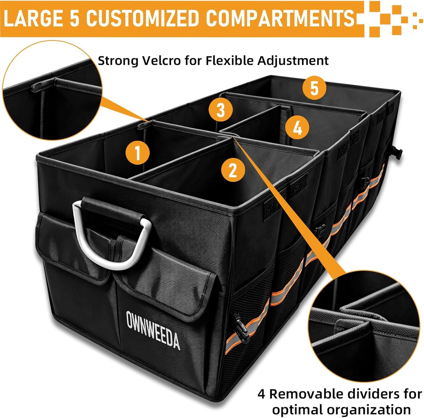 90L Large Car Trunk Organizer with 30L Removable Leakproof Cooler Bag, Collapsible Storage Bin with Lid & Dividers, Heavy Duty Accessories for SUV Sedan, Ideal for Grocery Camping Road Trip