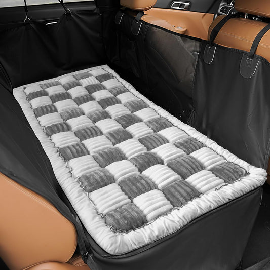 HiPetpy Backseat Dog Bed Mat, Non-Slip Dog Bed for Car Back Seat, Soft & Cozy Dogs Blanket, Washable Travel Pet Mat Seat Protector for Cars, SUVs, Trucks (Grey/White, 51.1" L x 23.6" W x 1.5" Th)