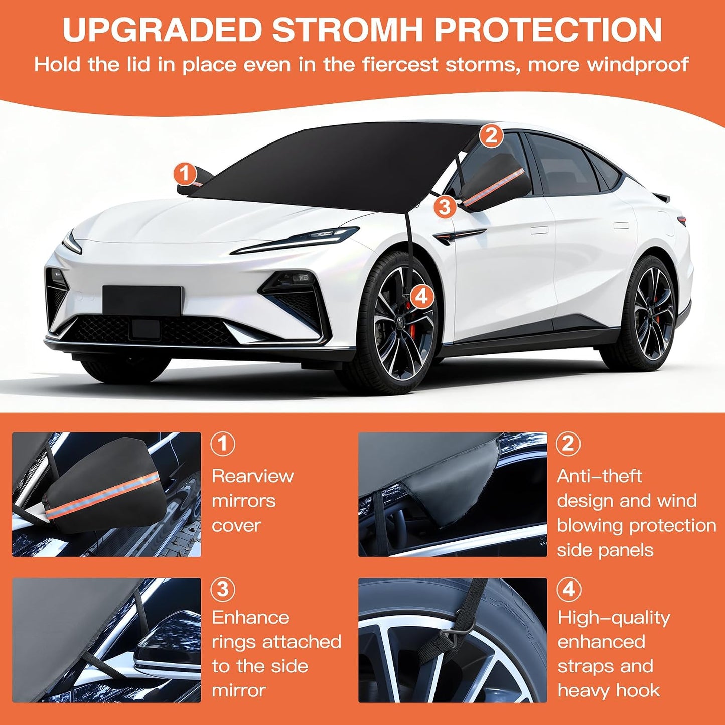 Car Windshield Cover for Ice and Snow, 600D Oxford Fabric Winter Frost Cover with Side Mirrors Cover, Frost Guard Windshield Cover for Car, SUV(68x 47 Inch)