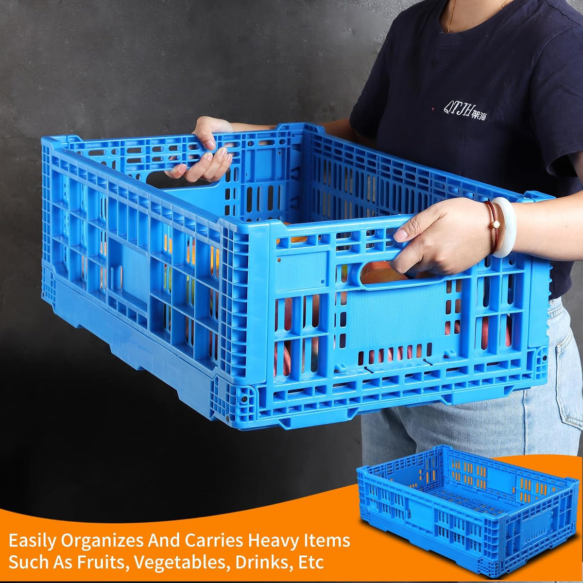 Collapsible Storage Bin Containe，52 Liter Transferheavy duty plastic storage box,blue milk crates heavy duty Transit storage of various items (1)
