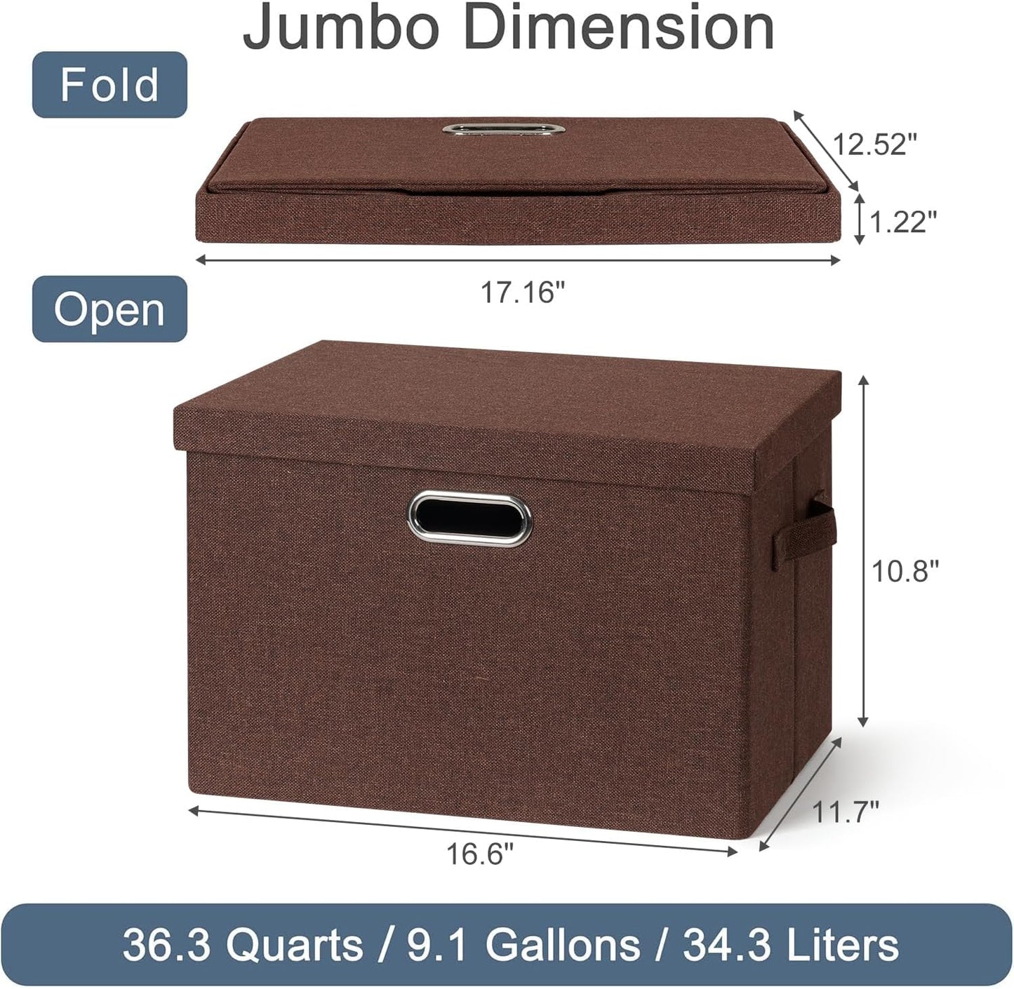 Graciadeco Large 17" 36 Quart Collapsible Stackable Storage Bins with Lids, 3 Packs Dark red Foldable Fabric Closet Storage Boxes with Lids, Heavy-duty Linen Cube Baskets(17x12x11)