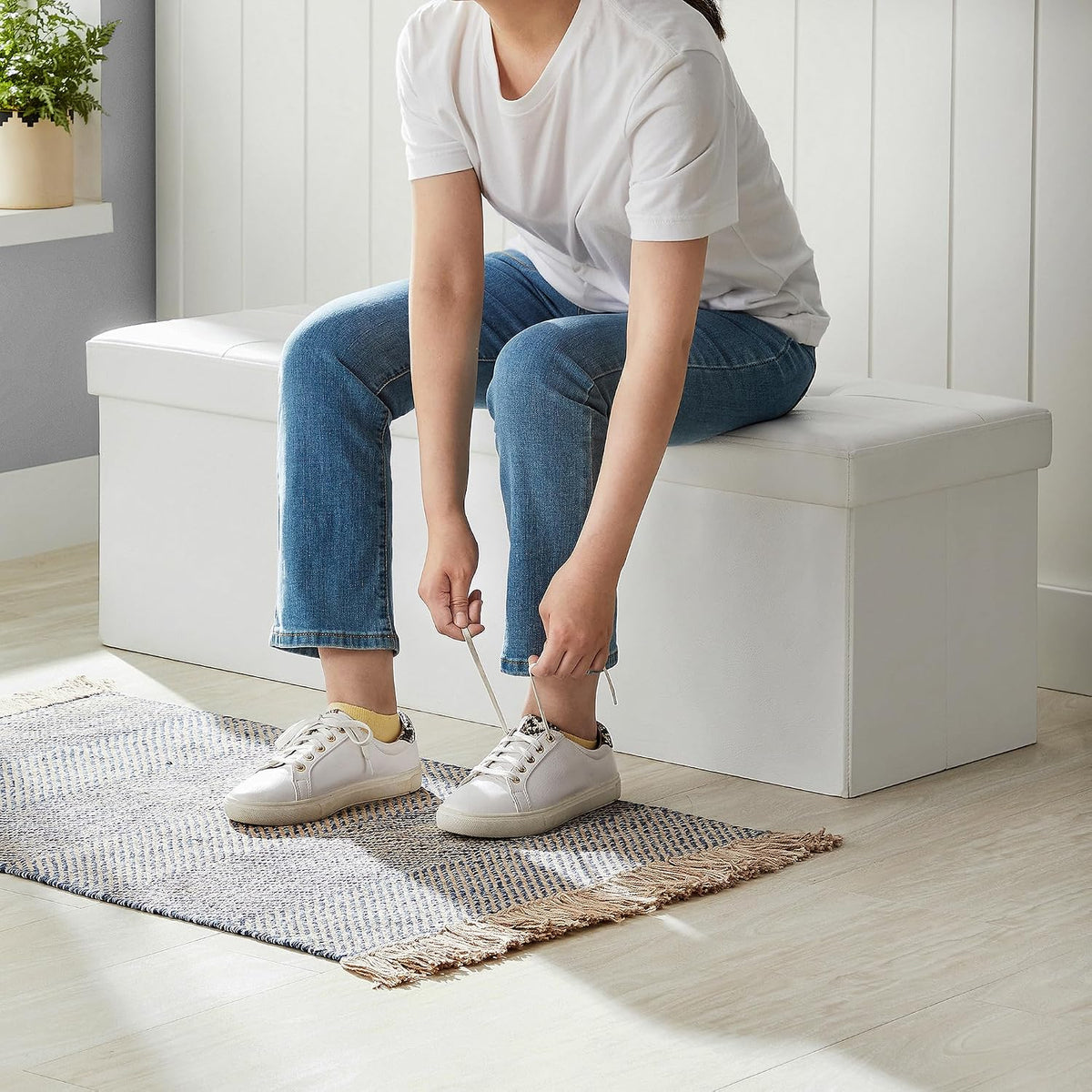 SONGMICS 43.3 Inches Folding Storage Ottoman Bench with Flipping Lid