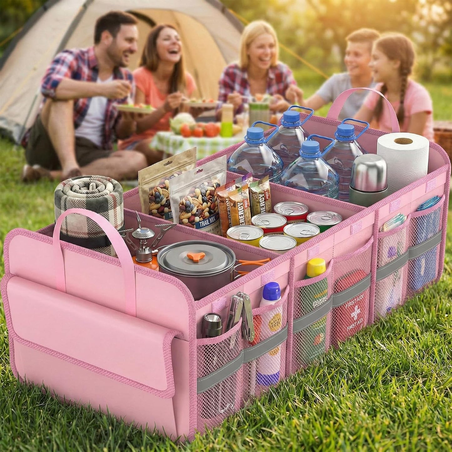 Trunk Organizer for SUV, Large trunk organizer for car, Collapsible Multi-Compartment Car Trunk Organizer, Sturdy Cargo Trunk Storage Organizer, Non Slip Bottom