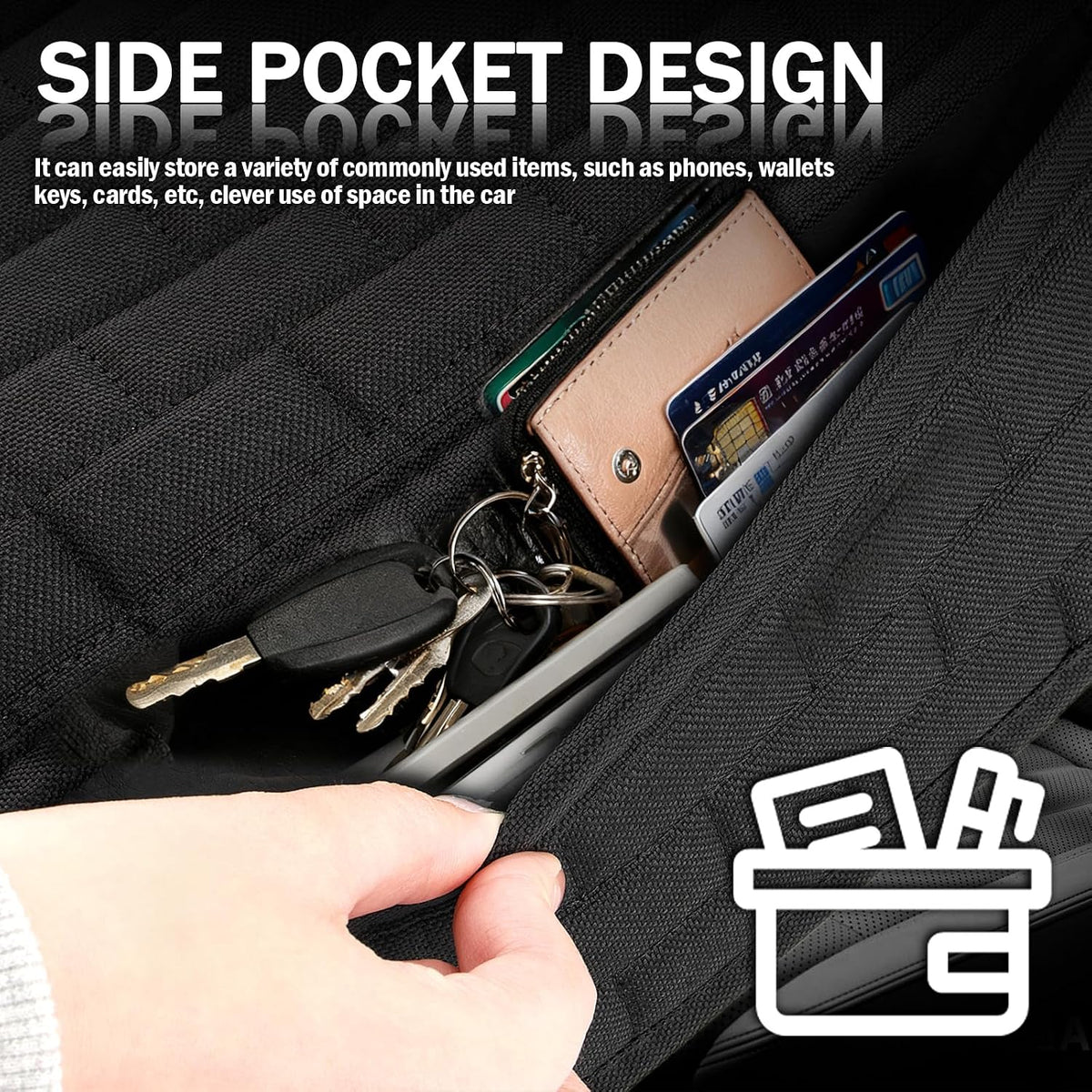 Car Back Seat Cover with Side Pockets,Breathable & All-Season Bench Seat Cover for Back Seats Protection,Anti-Slip Backs Seats Protector Car Interior Accessories for Cars,SUVs (Rear Seat/BlackRed)