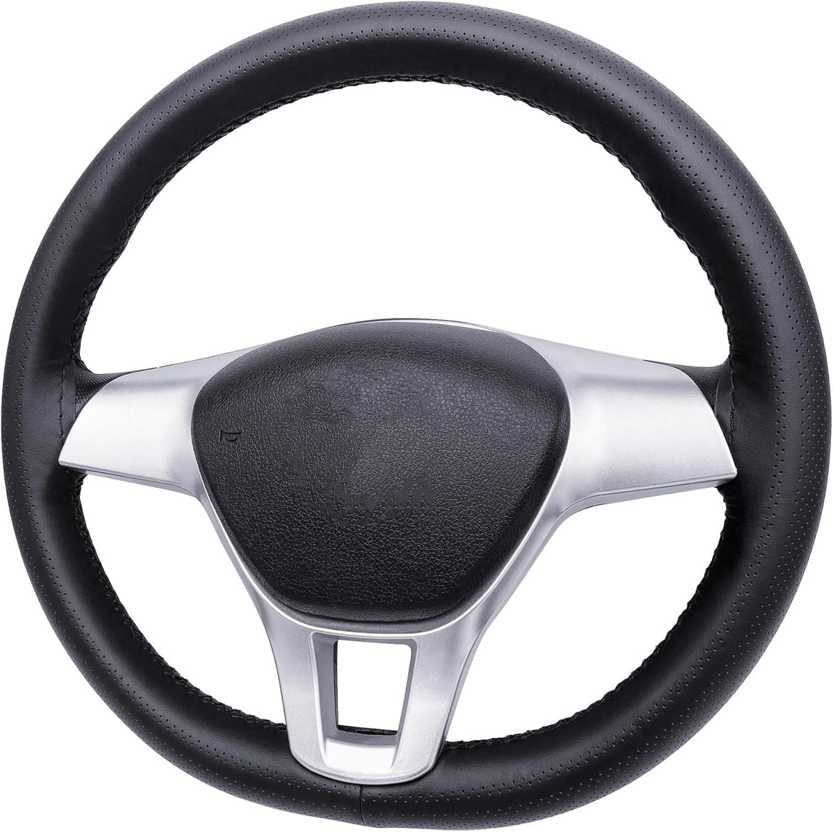 Carodi Leather Steering Wheel Cover, Breathable Non-Slip Design, Soft and Comfortable Feeling, Universal 15 Inch Auto Car Steering Wheel Stitch on Wrap（Size M, Black）