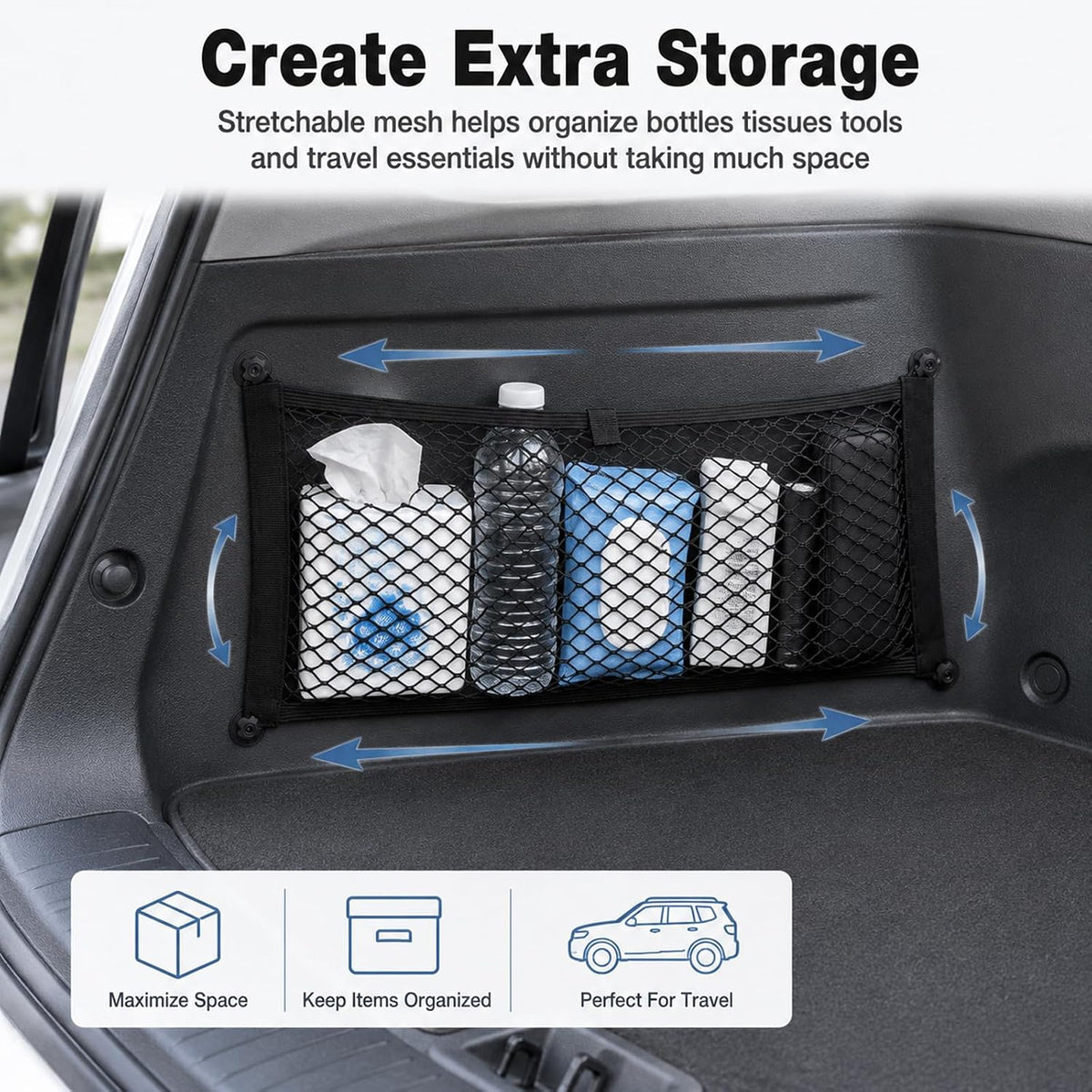 2 Pack Small Cargo Net, Elastic Stretchable Pocket Storage Mesh Net