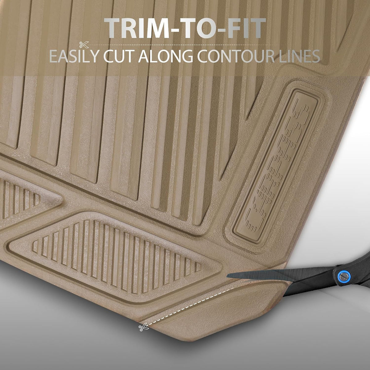 CAR PASS Rubber Car Mats, Waterproof Car Floor Mats All Weather Car Mat Full Set 3 Piece, Tan Automotive Floor Mat Trim to Fit for Cars Sedan SUVs Trucks, Anti-Slip Easy Clean, All Beige