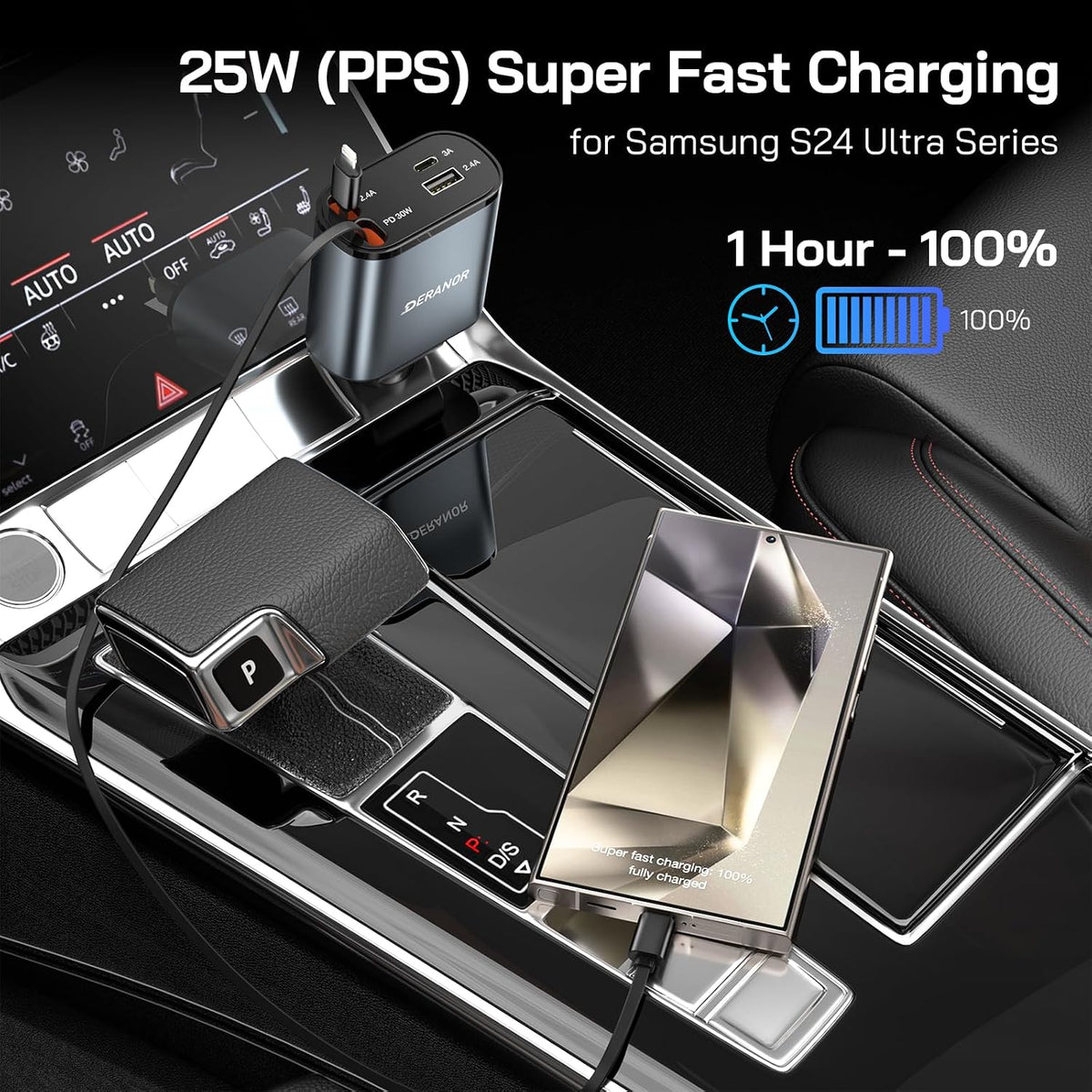 [2 Pack] Retractable Car Charger, 4 in 1 Fast Car Phone Charger Adapter 69W