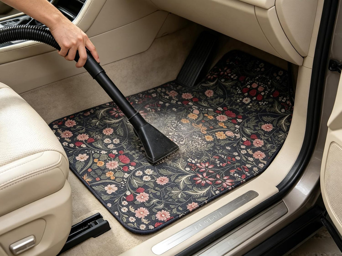 Vintage Persian Car Floor Mats Universal Cream Floral Set