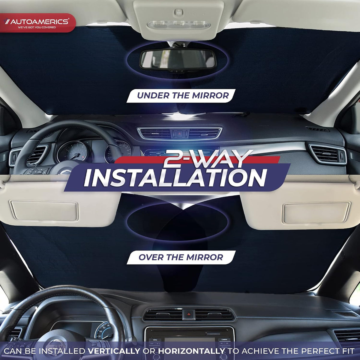 Autoamerics 2-Piece Windshield Sun Shade - Metallic Blue Foldable Car Front Window Sunshade for Most Cars SUV Truck Heat Blocker Visor Protector Blocks Max UV Rays and Keeps Your Vehicle Cool - Medium