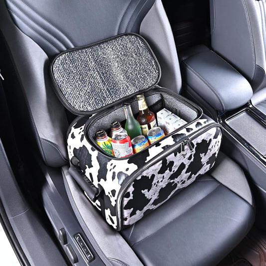 Cow Print Insulated Cooler Bag for Car, Multi-Mode Portable Thermal Lunch Cooler Tote, Reusable Thermal Storage Bag for Drinks, Snacks & Food, Ideal for Car Seat, Trunk, Road Trips & Travel