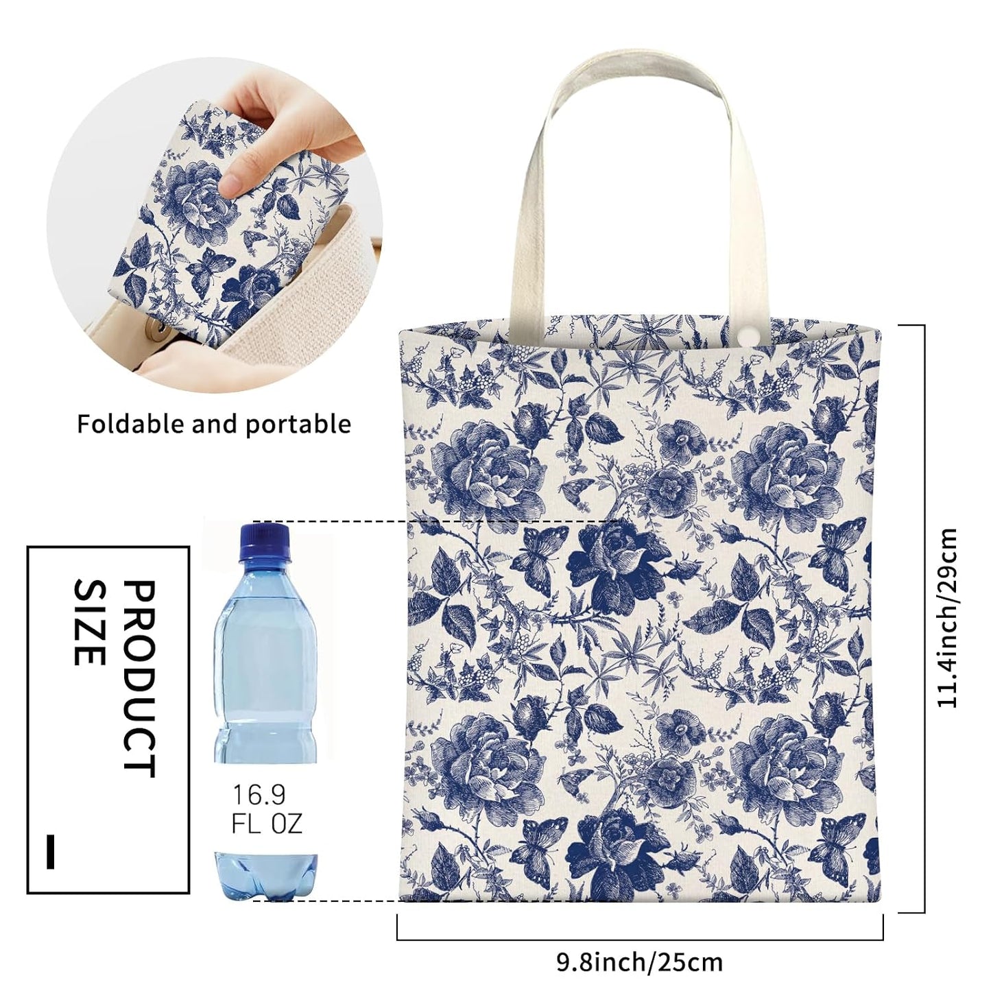 Cute Car Trash Can, Hanging Canvas Car Back Seat Organizer and Storage Bag, Funny Car Trash Bag For Travelling, Outdoor Blue Ceramic Floral