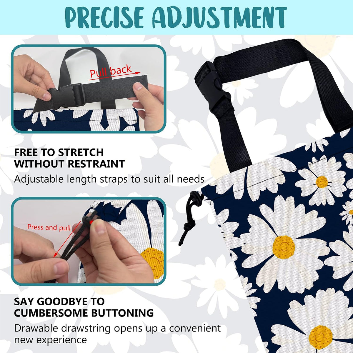 Car Trash Bag Chamomile Flower Hanging Drawstring Car Organizer and Storage Bag with Adjustable Buckle Canvas Garbage Bin for Back Seat or Hanging Headrest Car Decor Road Trip Essentials