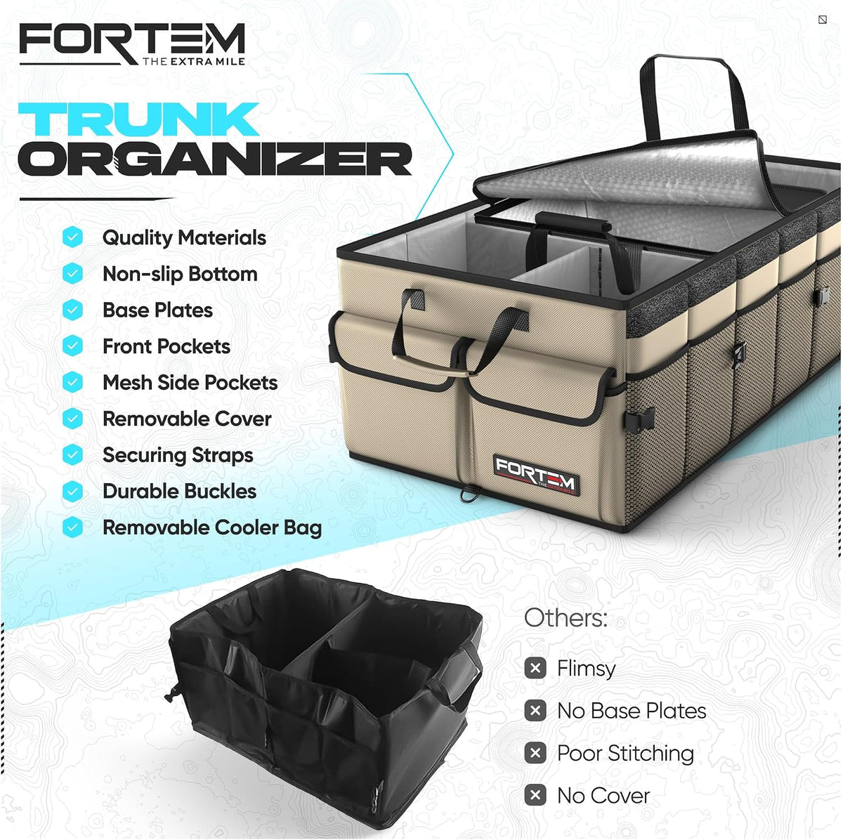 FORTEM Trunk Organizer - Foldable Car Organizer with Cooler for SUV, Trucks