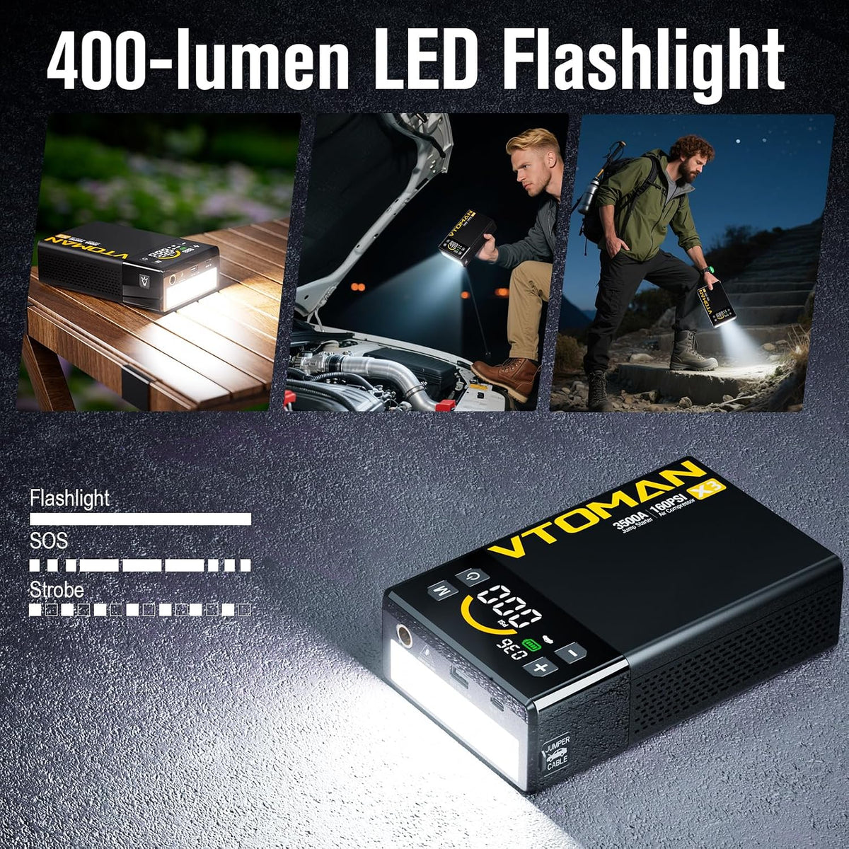 VTOMAN X3 Jump Starter with Air Compressor, 3500A Portable Car Jump Starter