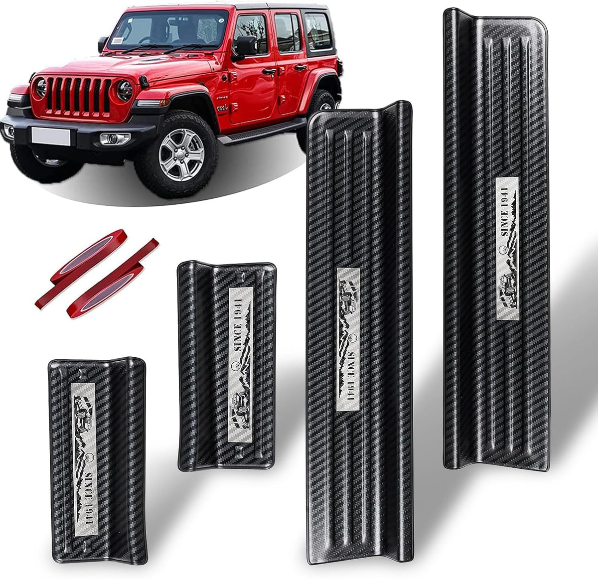 Rowa Door Sill Guards for Jeep 2018-2026 Wrangler JL JLU & 2020-2026 Gladiator JT, Carbon Fiber Pattern 304 Stainless Steel Door Entry Guard Full Coverage for Door Sill Protector (Patent Design)