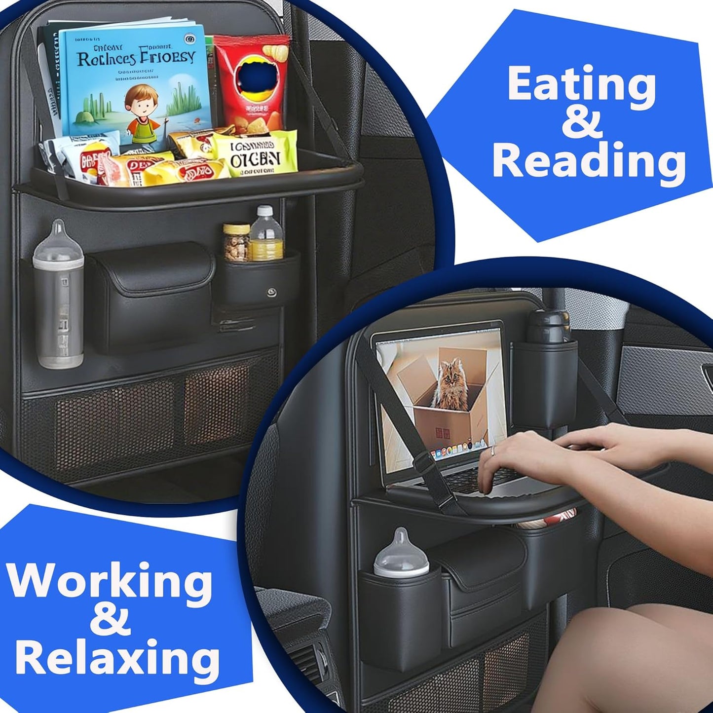 Car Backseat Organizer with Tray – Back of Car Seat Organizer & Storage Caddy, Sturdy Back Seat Organizer with Touch Screen for Tablet, Snacks, Drinks, Tissues... | Waterproof, Universal Fit | 1 Pack