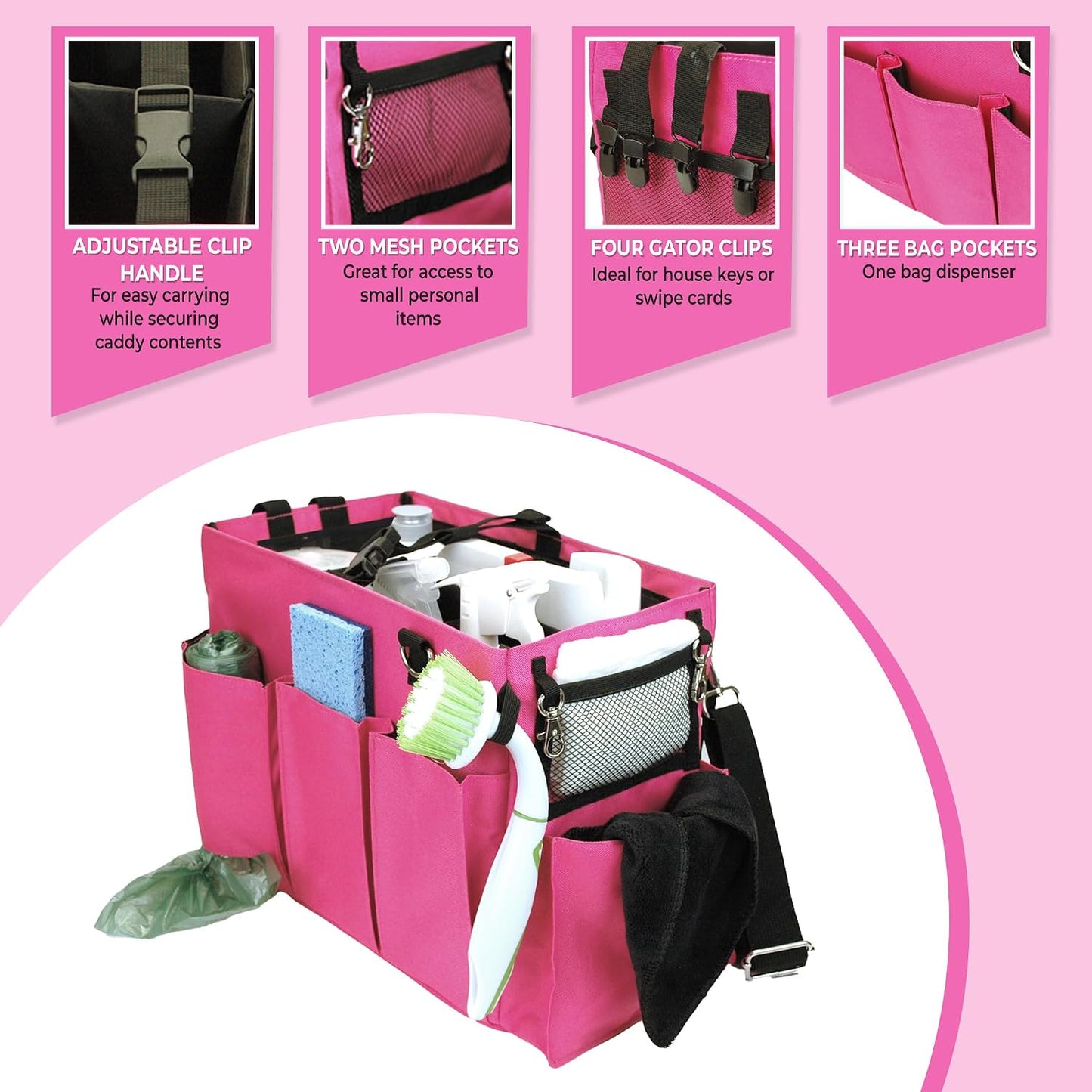 Car Trunk Organizer - Large Capacity Storage Bag with Adjustable Straps | Collapsible Auto Organizer for SUV Sedan Backseat | Durable Easy Clean Pink