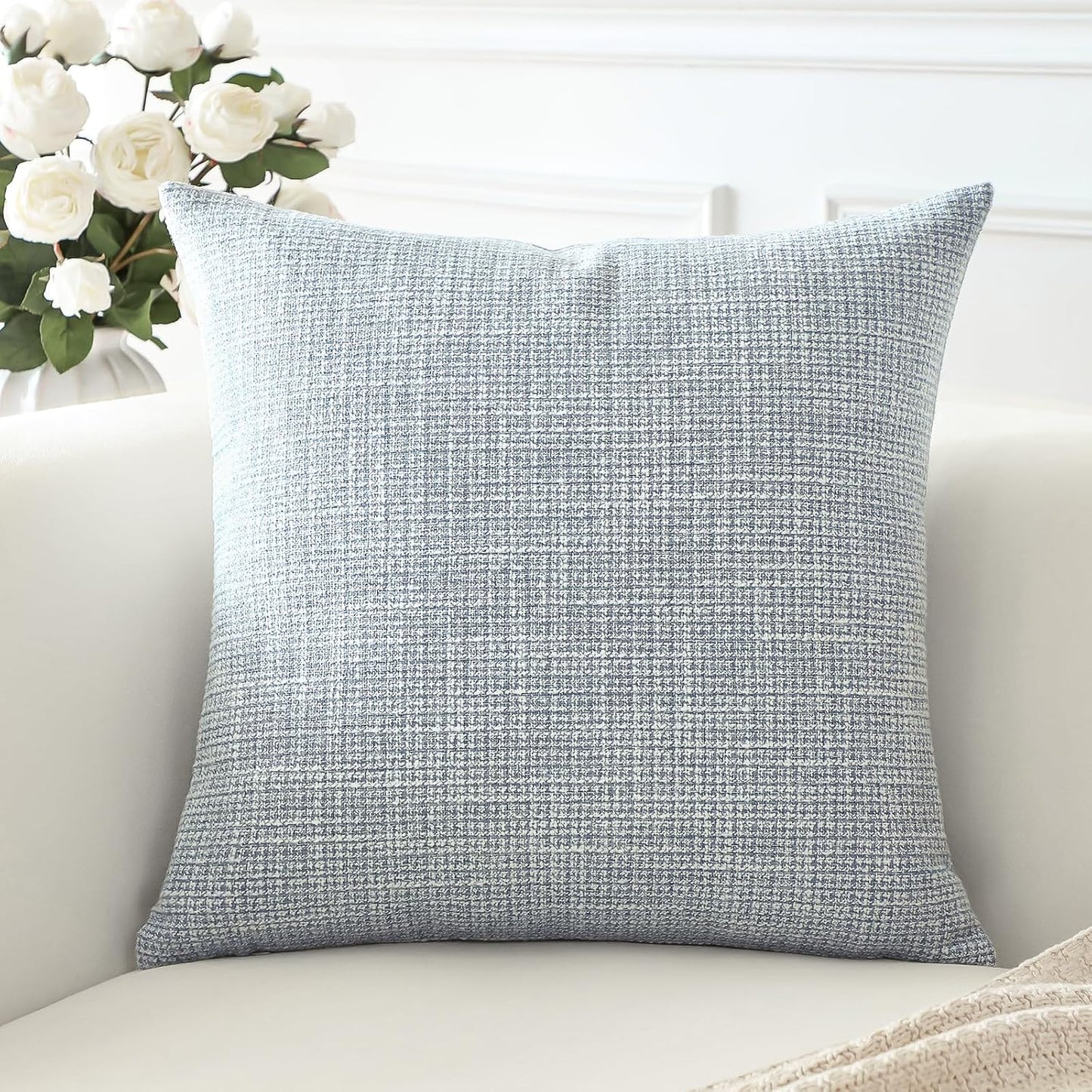 OTOSTAR Linen Throw Pillow Cover Set of 1 Decorative Square Pillowcases Cushion Covers 24x24 Inch for Home Decor Sofa Bedroom Car 60 x 60CM Blue Grey