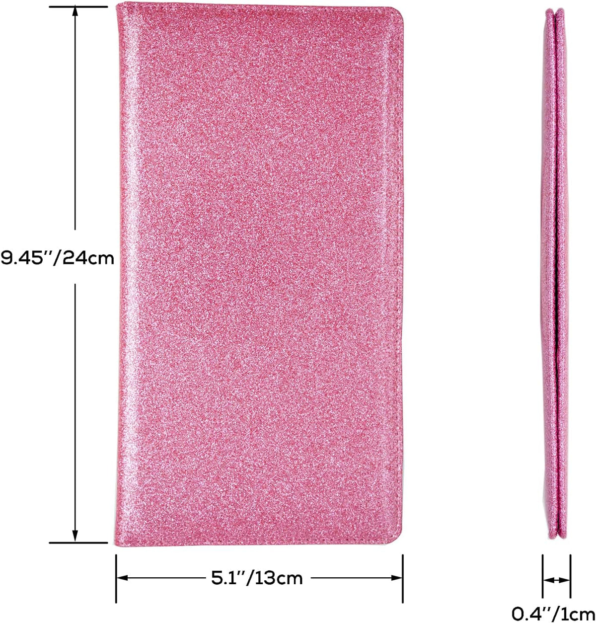 Leather Car Registration and Insurance Holder Magnetic Shut, Glitter Pink