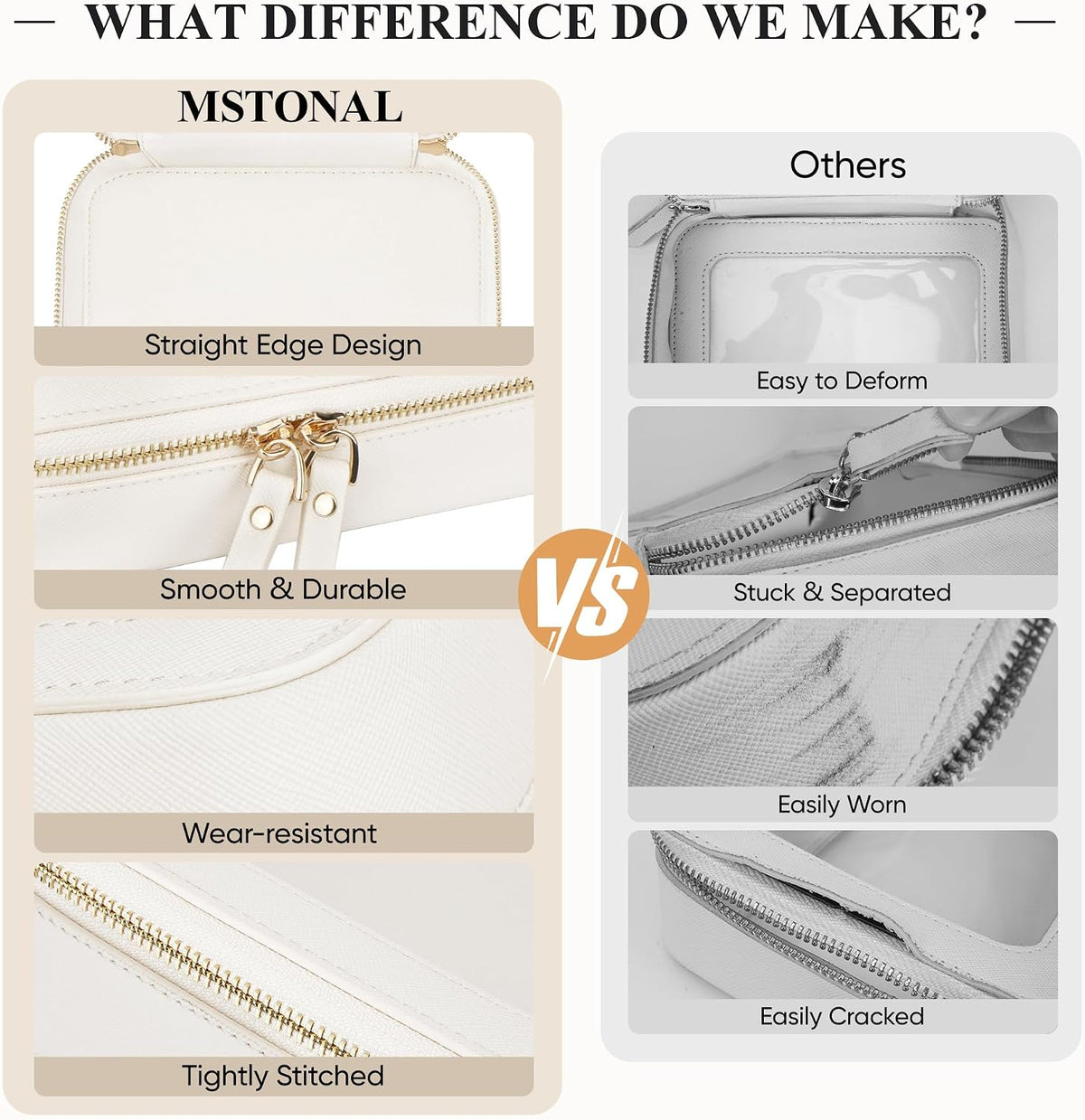 Small Clear Makeup Bag for Purse, Travel Cosmetic Case, Ivory, Mini