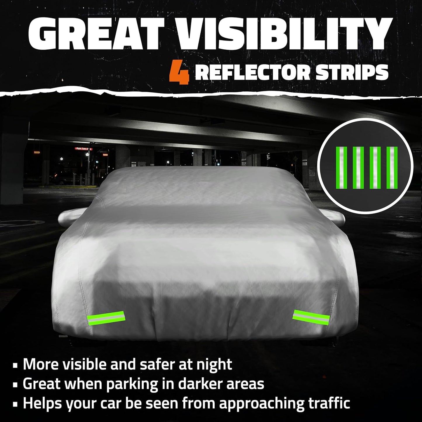 Mockins 200"x75"x60" 190T Polyester Soft Large Car Cover for Sedan Defense | Outdoor & Indoor Car Covers for Automobiles with Buckle Strap| Full Exterior Covers for Snow, Frost, UV, Dust & Light Rain