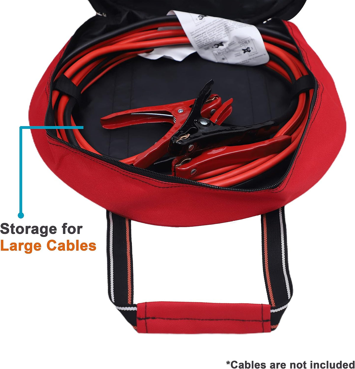BULL TOOLS EV Charging & Jumper Cable Storage Bag, Organizer 6 Pocket Handmade Carry Bag - 15x15x4 Inch Waterproof Ballistic Polyester Round Bag, Cords, Small Tools, For Motor Vehicles - Red