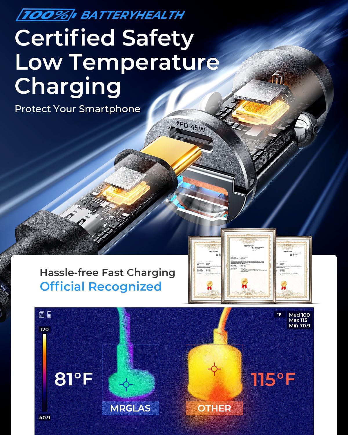 90W Fast iPhone 18/17 Pro Max Car Charger USB C Fast Charge with C Cable