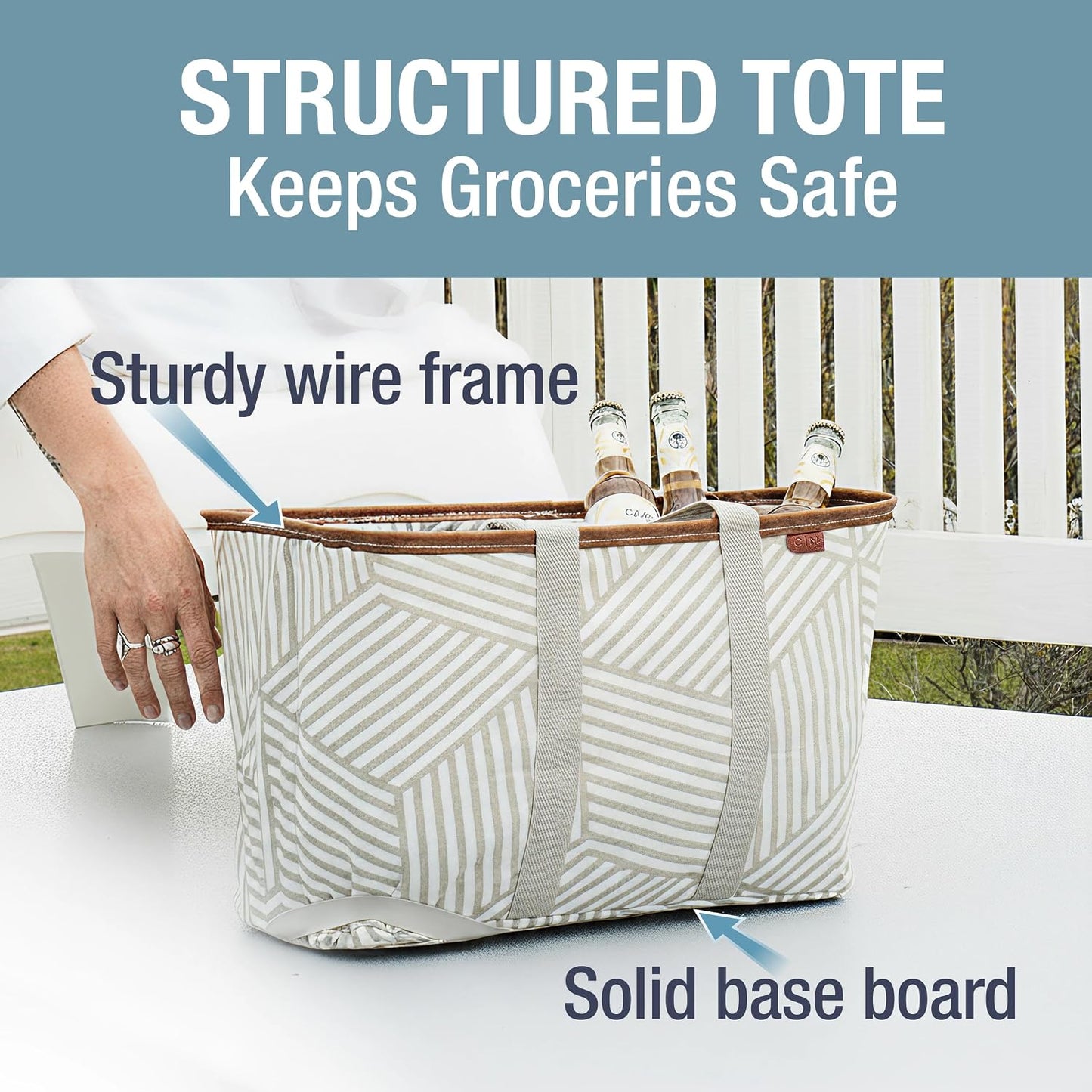 CleverMade Collapsible LUXE Tote, 30L Foldable Grocery Shopping Bag, Reusable