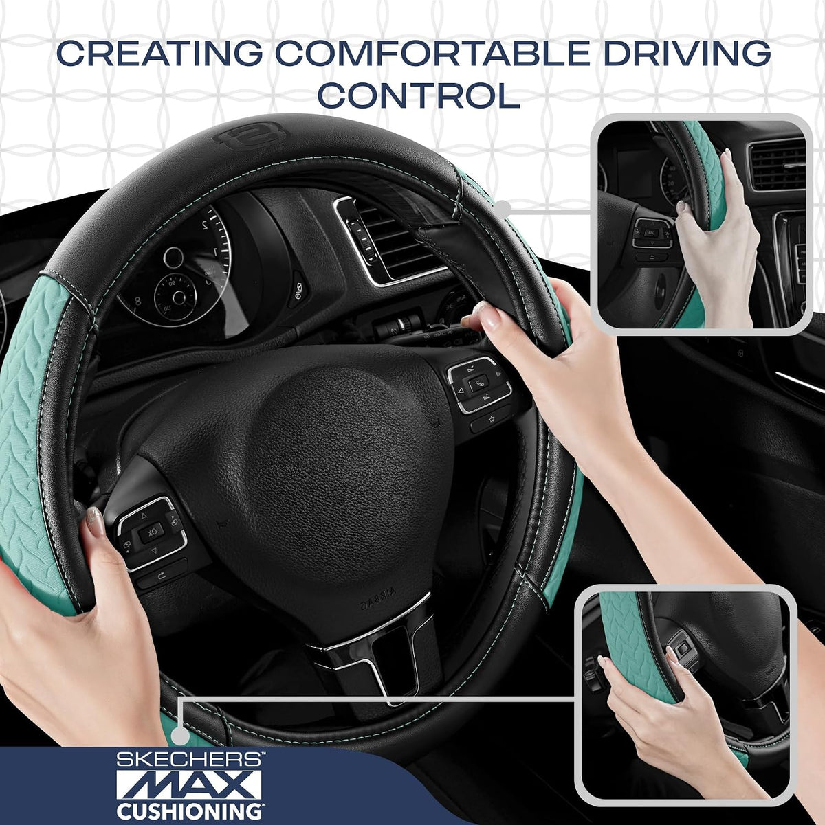 Skechers Steering Wheel Cover,Max Cushioning Leather Steering Wheel Cover Universal Fit 14" 1/2-15" Car Wheel Protector for Men Women Fit Suvs,Vans,Sedans,Car,Trucks,Mint
