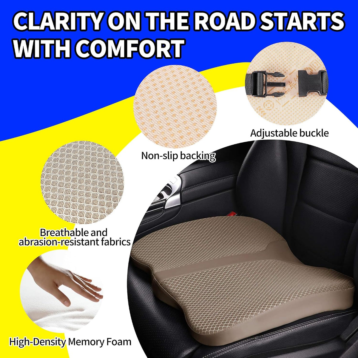 Car Seat Cushion, Comfort Memory Foam Seat Cushion for Driving