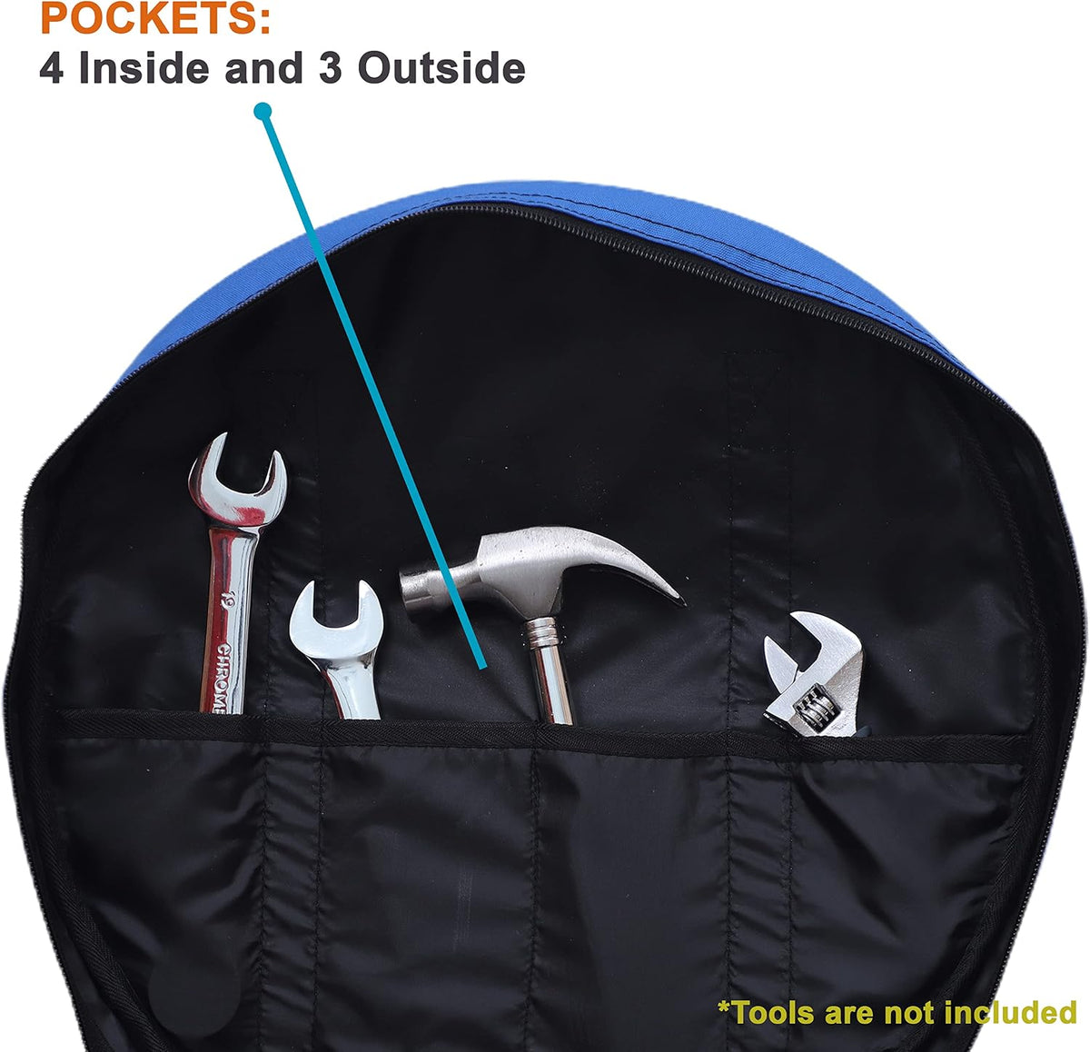 BULL TOOLS EV Charging & Jumper Cable Storage Bag, Organizer 6 Pocket Handmade Carry Bag - 15x15x4 Inch Waterproof Ballistic Polyester Round Bag's, Cords, Small Tools, For Motor Vehicles - Blue
