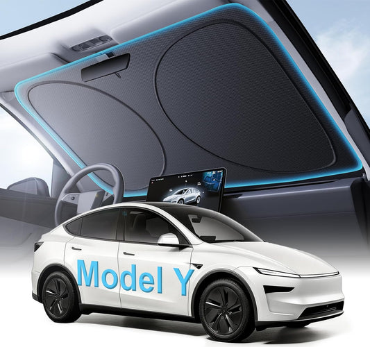 2026 Custom Fit Windshield Sunshade for Tesla Model Y, Superior UV & Heat Block, Cooling Fabric, Durable Foldable with Bag, Fits 2020-2026 Juniper