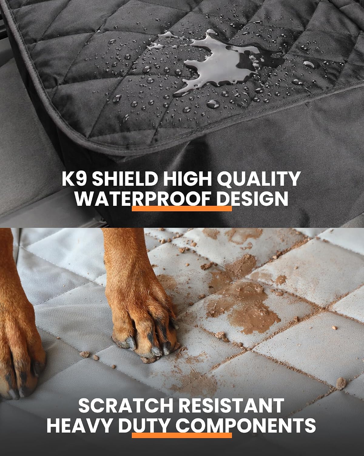 4Knines Dog Seat Cover for Back Seat, Heavy Duty Waterproof Rear Seat Protector for Small Trucks, SUVs, & Cars, Fits 60/40 Split Bench with Middle Seat Belt, Non-Slip Dog Backseat Cover (Regular, Tan)