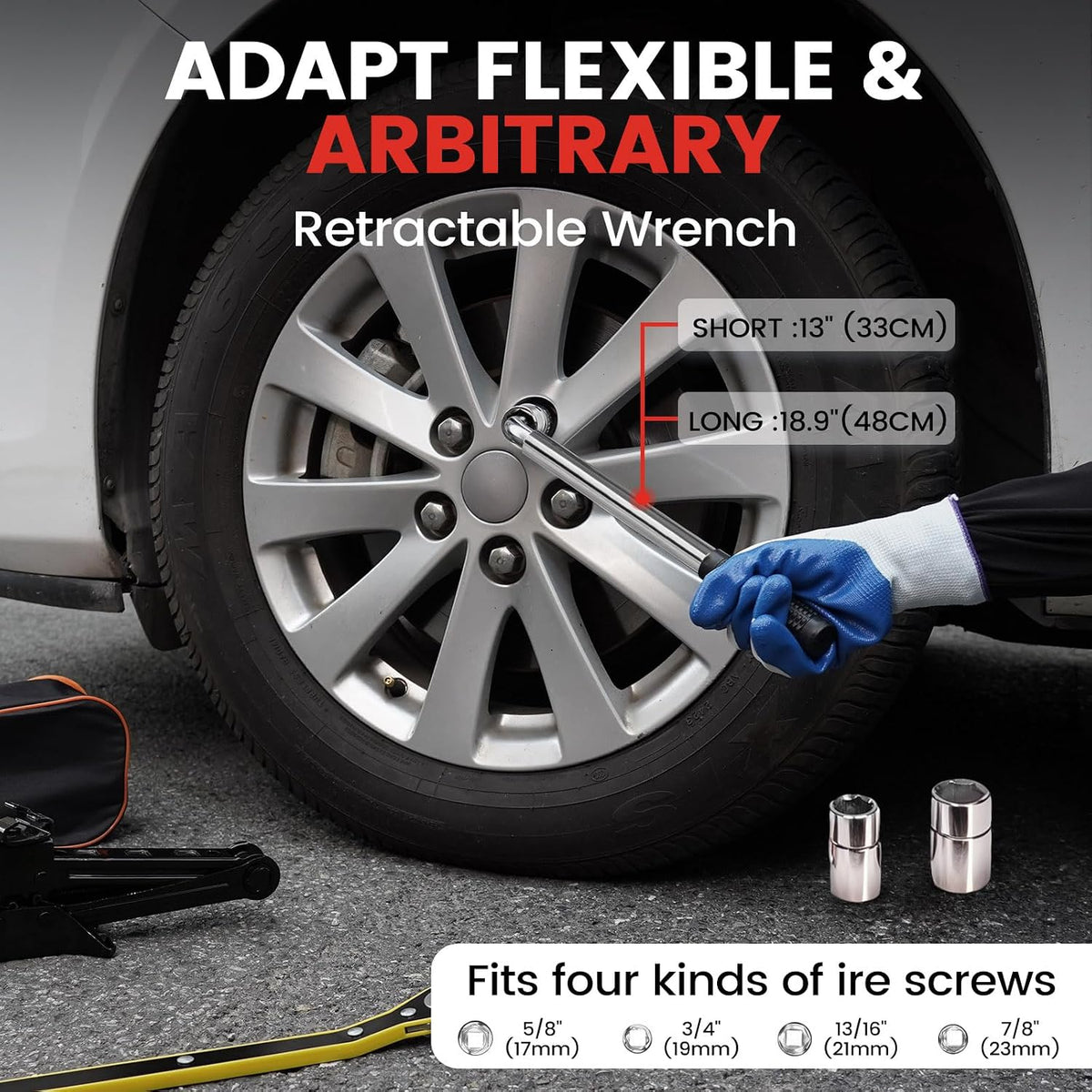 KROAK Scissor Jack Lift 2T, Car Jack Kit Tire Jack with Ratchet Wrenches & Telescopic Wrenches, Universal Emergency Kit 4409 lbs, Portable Tire Changing Kit for Vehicle/SUV/MPV