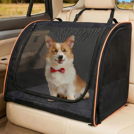Dog Car Seat, Enclosed Carrier for Pets Travel Safety Dog Crate Soft-Sided Covered Car Kennel Carrier for Backseat for Medium Dogs