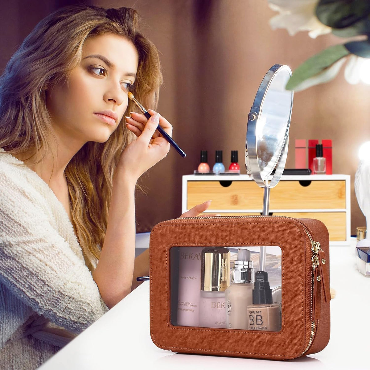 Pinkmik Clear Makeup Bag, (Brown, M)