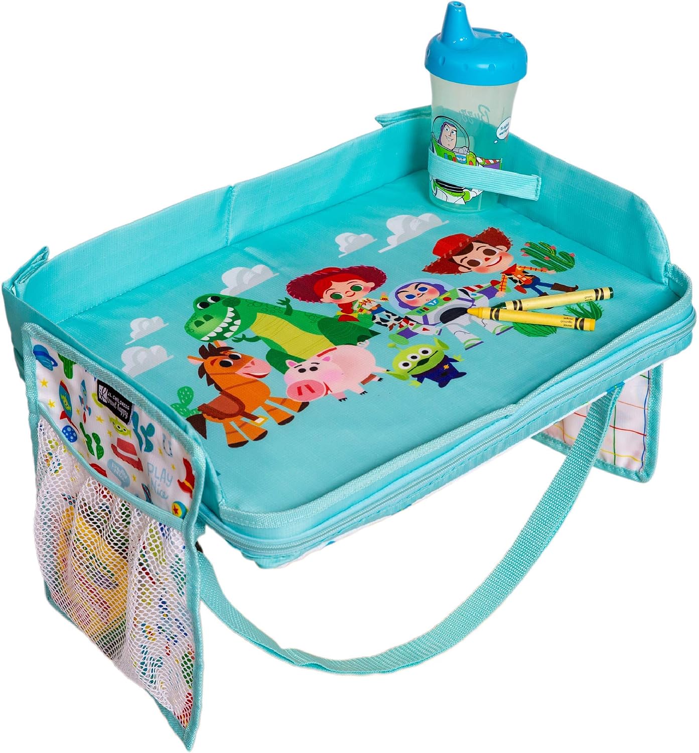 J.L. Childress Disney Baby 3-IN-1 Kids Travel Tray & Tablet Holder - Car Seat Lap Tray Desk for Toddlers, Road Trip Essentials, Car Seat Activity Table, Travel Accessories - Toy Story