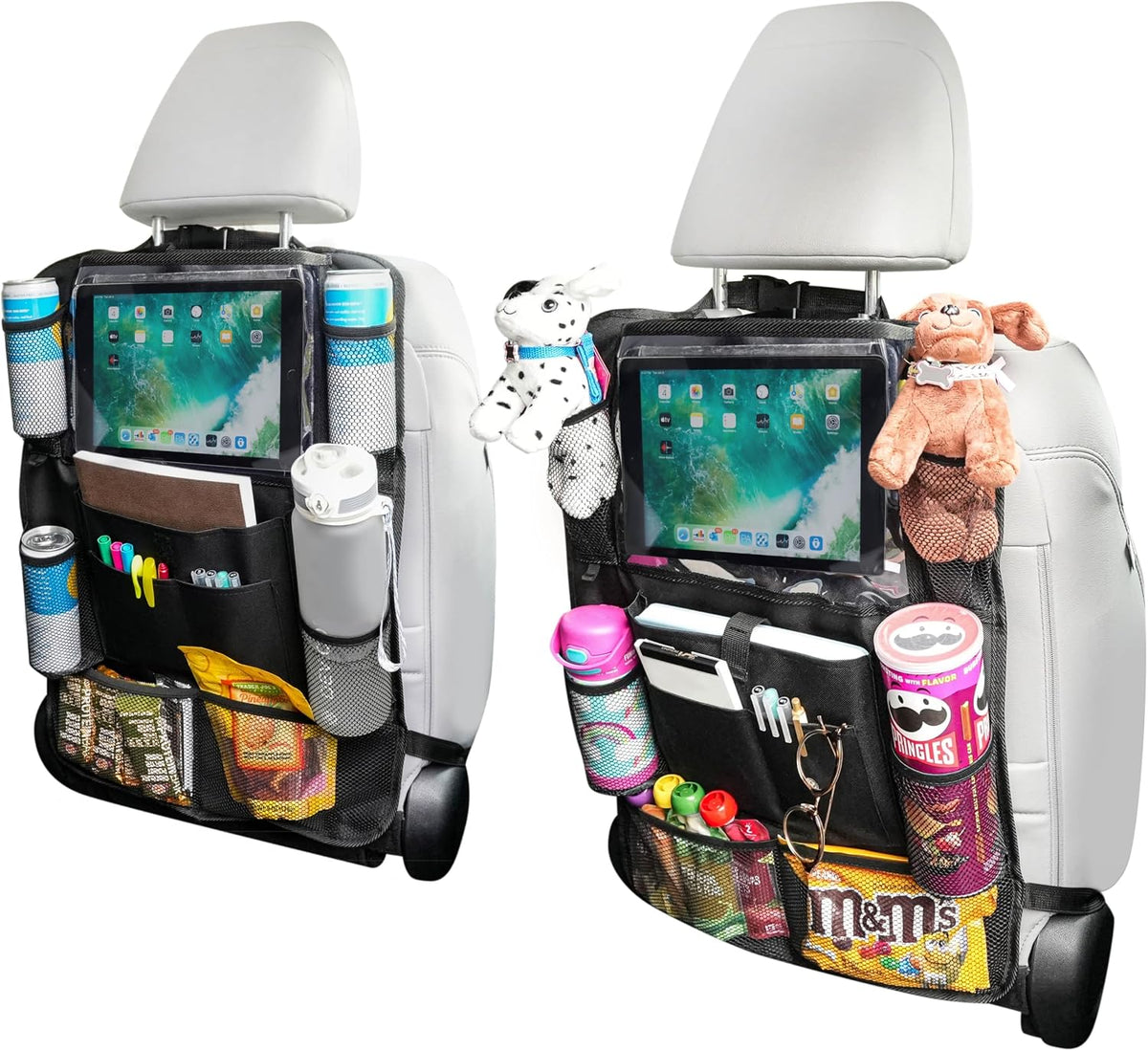 Car Seat Organizer With Touch Screen Tablet Holder And Multiple Pockets Waterproof Car Accessories Heavy Duty Oxford Fabric Backseat Car Organizer Protectors Kick Mats for Kids Toddlers - 2 Packs