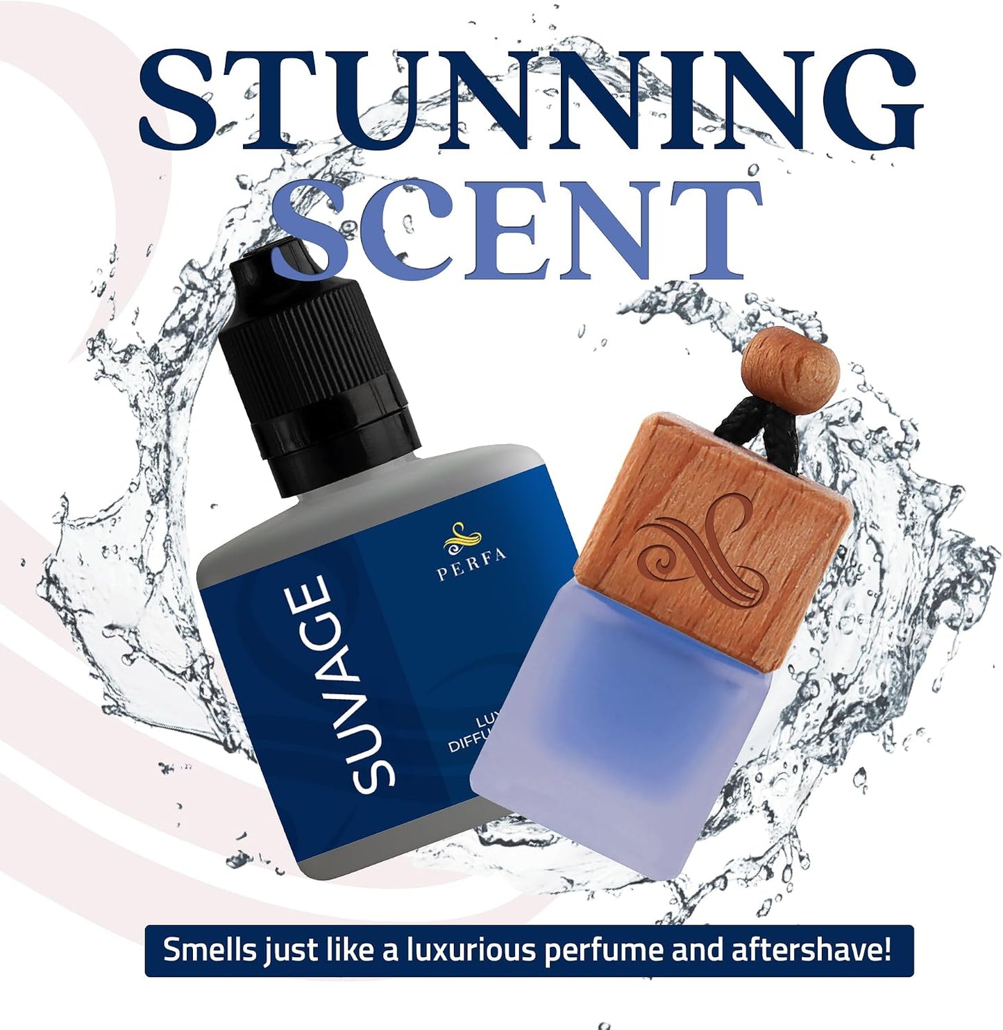 Solvère Gift Set with Refill Bottle | Automotive Air Fresheners with Solvère Fragrance | Strong Car Perfume | Odor Eliminating Car Air Fresheners by Perfa