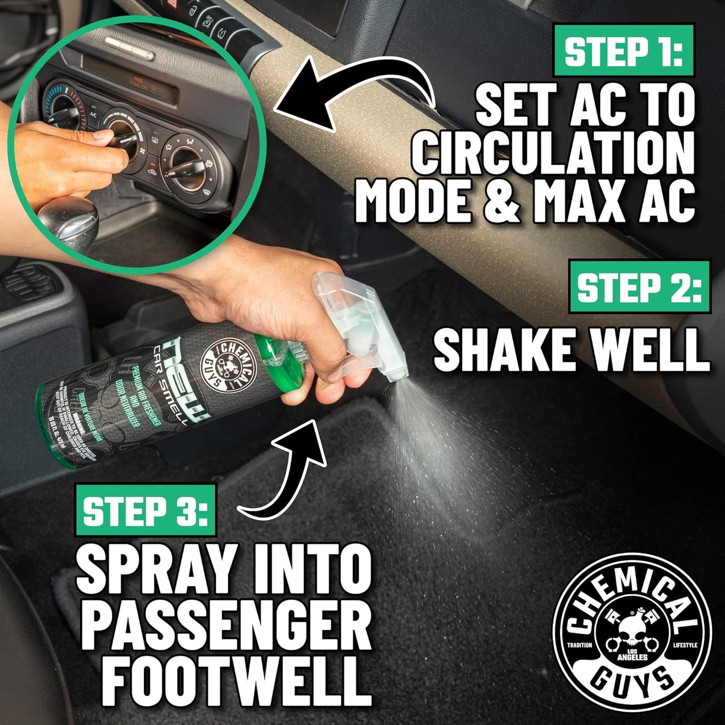 Chemical Guys, New Car Smell Air Freshener & Odor Neutralizer Spray, 16 oz | Refreshes interiors with a new car scent while neutralizing odors, adjustable spray strength for any vehicle