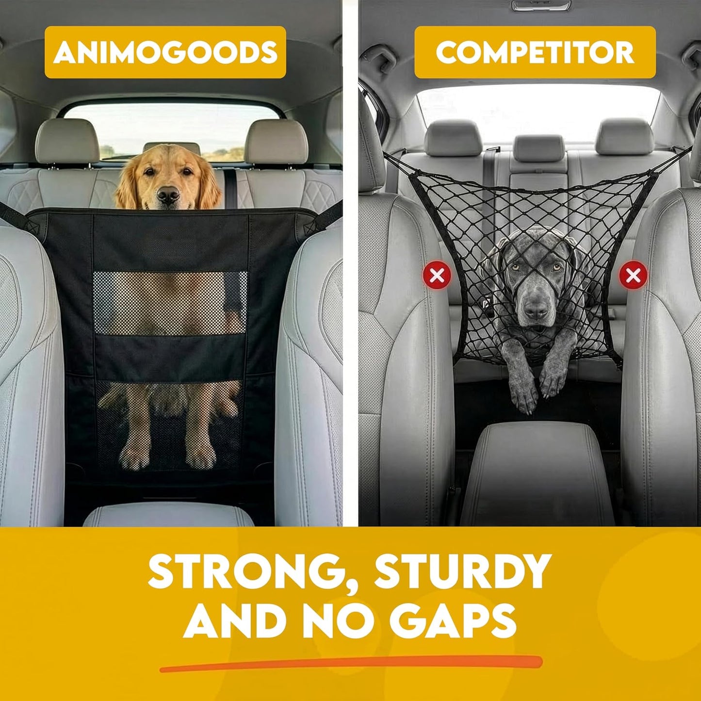 Dog Car Backseat Barrier – Padded Durable Nylon Net Pet Barrier with Mesh Windows | Vehicle Travel Dog Fence, Universal Fit for All Cars, SUVs & Trucks, Easy to Install and Adjust